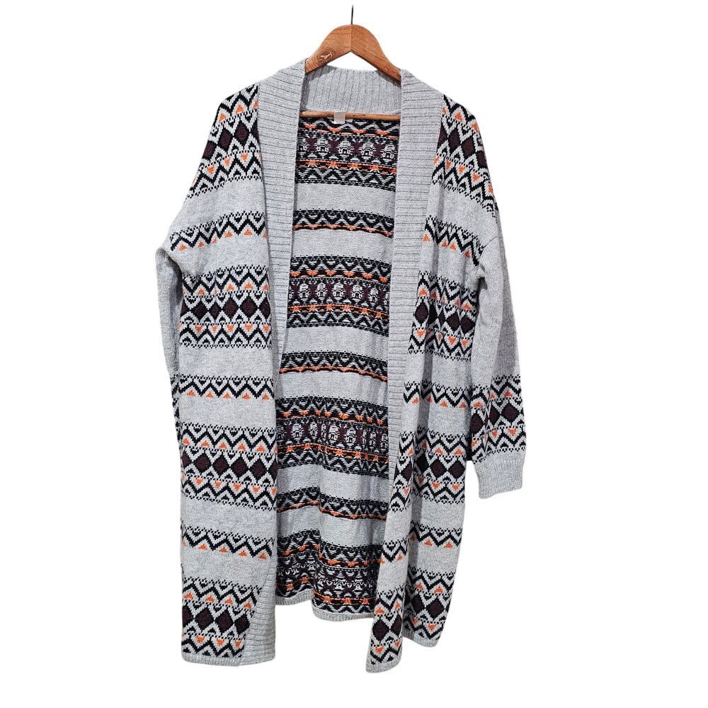 Caslon Aztec Open Front Cardigan Sweater Grey Size XL